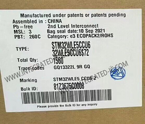 STM32WLE5CCU6 256 Kbytes Flash RF ट्रांसीवर IC 48-UFQFN सरफेस माउंट
