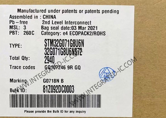 STM32G071G8U6N माइक्रोकंट्रोलर MCU 32 बिट माइक्रोकंट्रोलर 64MHz STM32 मुख्यधारा MCU