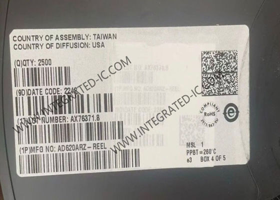 AD620ARZ इंस्ट्रुमेंटेशन एम्पलीफायर इंटीग्रेटेड सर्किट चिप जिसमें 1 चैनल, 1 मेगाहर्ट्ज़ बैंडविड्थ और 1.2 V/us स्लीव रेट है