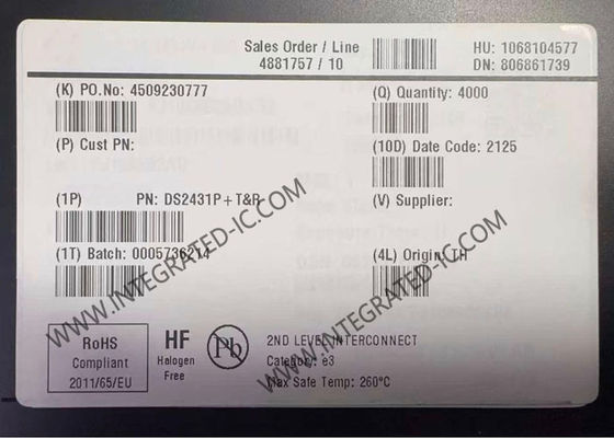DS2431P 1024-बिट 1-वायर EEPROM मेमोरी IC चिप TSOC-6 पैकेज और 256 x 4 संगठन के साथ