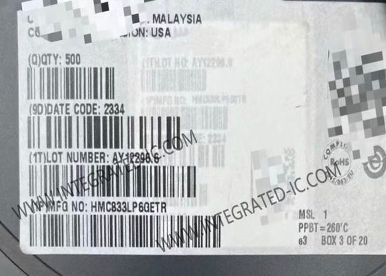 HMC833LP6GETR एकीकृत सर्किट चिप PLL जिसमें 25 MHz से 6 GHz रेंज, 100 MHz फेज़ डिटेक्टर दर और 40 लीड 6x6 mm SMT पैकेज है