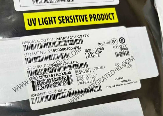 24AA512T-I/CS17K 512Kbit 1.7V से 5.5V 400 kHz मेमोरी आईसी चिप सीरियल EEPROM I2C इंटरफेस के साथ