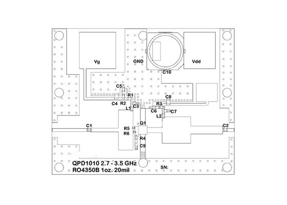 QPD1010EVB01 एम्बेडेड सॉल्यूशंस 10W 50V डीसी से 4GHz GaN आरएफ ट्रांजिस्टर मूल्यांकन बोर्ड