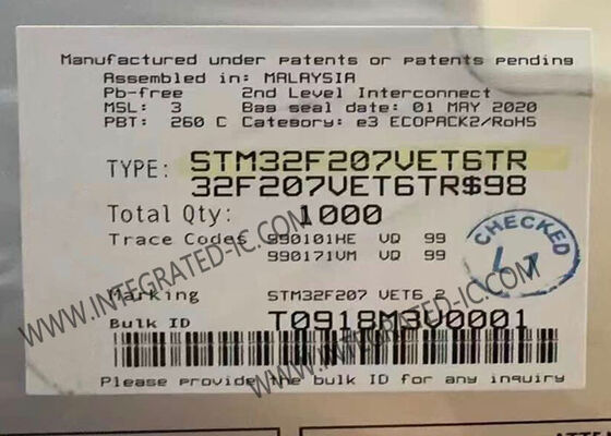 STM32F207VET6TR माइक्रो कंट्रोलर MCU ARM Cortex-M3 120MHz 512KB फ्लैश 100-LQFP पैकेज