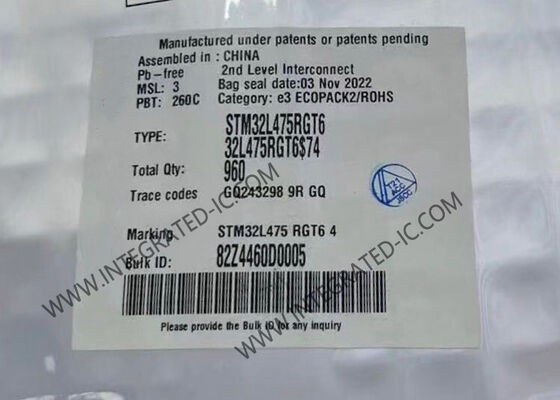 STM32L475RGT6 माइक्रोकंट्रोलर MCU 1Mbyte फ्लैश मेमोरी के साथ उच्च प्रदर्शन