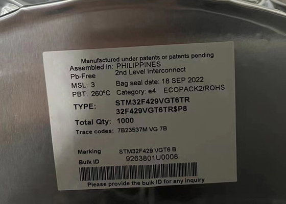 STM32F429VGT6TR 32बिट सिंगल कोर माइक्रोकंट्रोलर आईसी 100LQFP एकीकृत सर्किट चिप