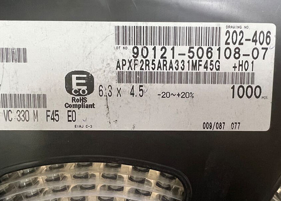 APXF2R5ARA331MF45G इंटीग्रेटेड सर्किट चिप 330uF एल्युमिनियम पॉलिमर कैपेसिटर 12mOhm