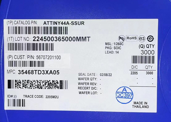 ATTINY44A-SSUR 8-बिट 20MHz 4KB फ्लैश माइक्रोकंट्रोलर IC 14-SOIC सरफेस माउंट