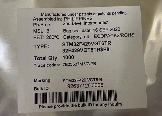 STM32F429VGT6TR 32बिट सिंगल कोर माइक्रोकंट्रोलर आईसी 100LQFP एकीकृत सर्किट चिप