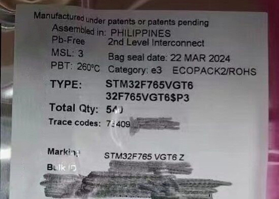 इंटीग्रेटेड सर्किट चिप STM32F765VGT6 1MB सिंगल कोर माइक्रोकंट्रोलर IC 100-LQFP
