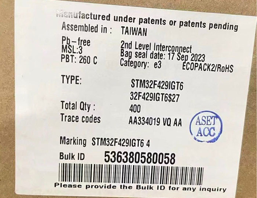 STM32F429IGT6 180MHz एकल कोर 1MB फ्लैश माइक्रोकंट्रोलर आईसी LQFP176