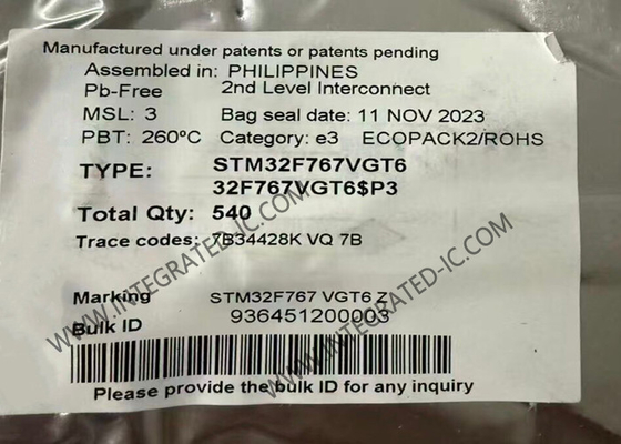 माइक्रोकंट्रोलर एमसीयू STM32F767VGT6 32-बिट एकल-कोर 216MHz 1MB माइक्रोकंट्रोलर आईसी