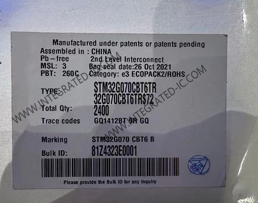 STM32G070CBT6TR माइक्रोकंट्रोलर MCU 32-बिट 64MHz मुख्यधारा ARM कॉर्टेक्स M0 MCU