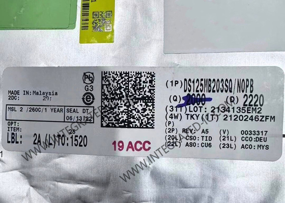 DS125MB203SQ इंटीग्रेटेड सर्किट चिप 12.5Gbps डुअल पोर्ट मक्स और फैनआउट बफर इक्वलाइजेशन और डी-एम्फेसिस के साथ
