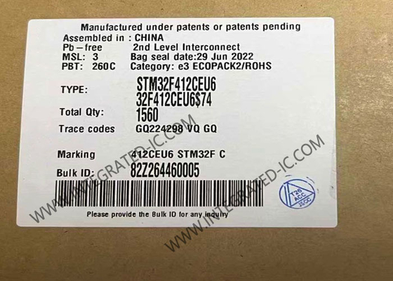 STM32F412CEU6 माइक्रो कंट्रोलर MCU 100MHz 32Bit माइक्रो कंट्रोलर IC UFQFPN48 एम्बेडेड MCU