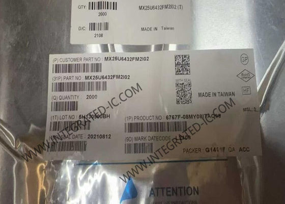 MX25U6432FM2I02 64Mbit NOR फ़्लैश मेमोरी IC, SOP8 पैकेज में 133 MHz SPI इंटरफ़ेस के साथ