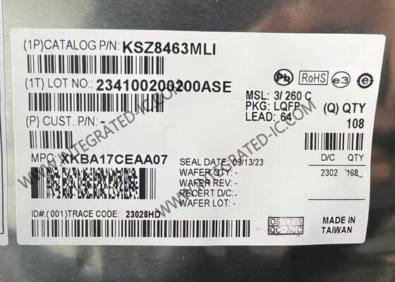 ईथरनेट आईसी KSZ8463MLI-TR फाइबर LQFP64 के साथ तीन पोर्ट ईथरनेट स्विच