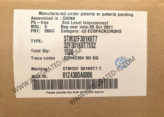 STM32F301K8T7 32-बिट माइक्रो कंट्रोलर IC जिसमें 72 MHz ARM Cortex M4 कोर और 8 चैनल ADC हैं