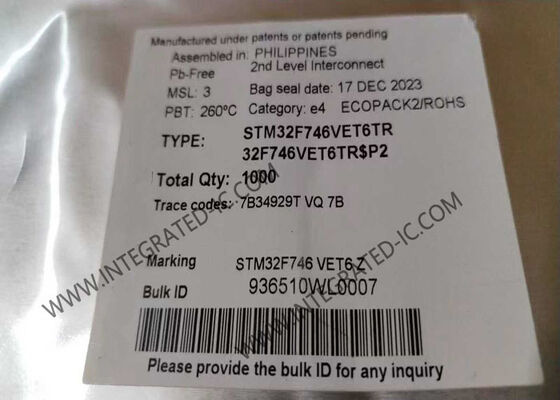 STM32F746VET6TR 32-बिट माइक्रो कंट्रोलर MCU जिसमें 216MHz ARM Cortex-M7 कोर और 512KB फ्लैश मेमोरी है