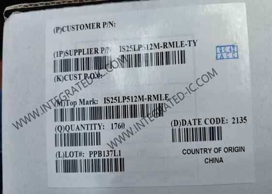 IS25LP512M-RMLE-TY मेमोरी IC चिप 512Mbit सीरियल NOR फ्लैश मेमोरी चिप 133 मेगाहर्ट्ज क्लॉक फ्रीक्वेंसी और SPI - क्वाड I/O इंटरफेस के साथ