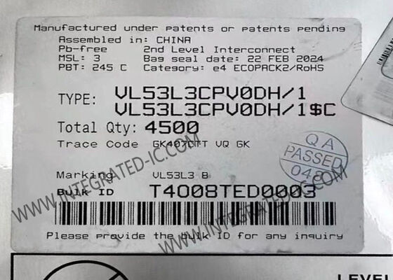 VL53L3CPV0DH/1 मल्टी टारगेट डिटेक्शन, 3 मीटर रेंज और स्वचालित धुंध सुधार के साथ उड़ान समय सेंसर