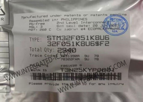 STM32F051K8U6 32-बिट माइक्रो कंट्रोलर MCU, मुख्यधारा एम्बेडेड अनुप्रयोगों के लिए 48 मेगाहर्ट्ज CPU के साथ