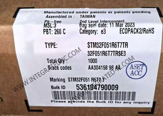 STM32F051R6T7TR माइक्रोकंट्रोलर MCU 32-बिट ARM Cortex-M0 48MHz स्पीड 55 I/O और 2V से 3.6V वोल्टेज रेंज के साथ