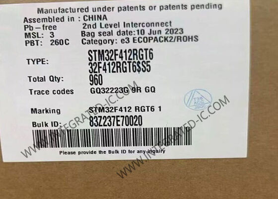 STM32F412RGT6 माइक्रोकंट्रोलर MCU 100MHz 32-बिट ARM कॉर्टेक्स-एम 4 माइक्रोकंट्रोलर आईसी LQFP-64