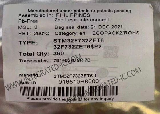 STM32F732ZET6 माइक्रोकंट्रोलर MCU 216MHz एकल कोर के साथ फास्ट I/O और 144LQFP पैकेज