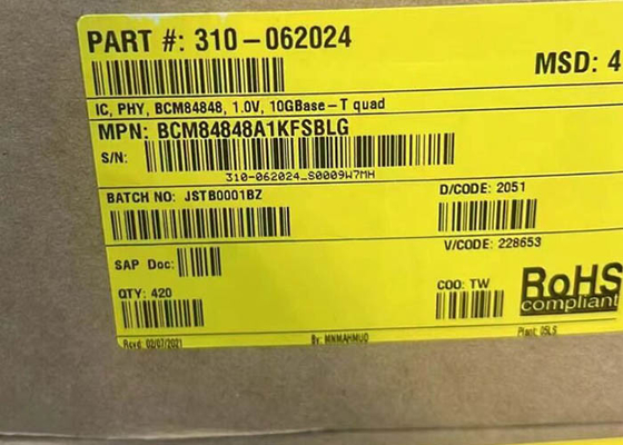 ईथरनेट आईसी BCM84848A1KFSBLG चार-पोर्ट 10GBASE-T ट्रांससीवर आईसी बीजीए पैकेज
