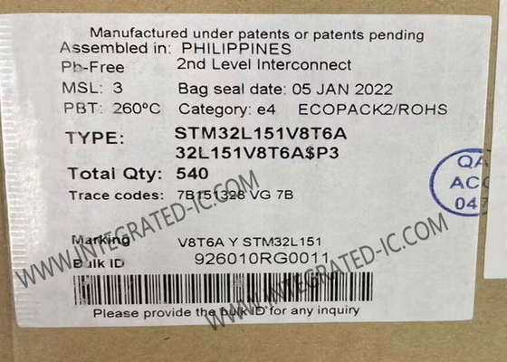 STM32L151V8T6A माइक्रोकंट्रोलर MCU 32MHz 32-बिट सिंगल-कोर माइक्रोकंट्रोलर LQFP100