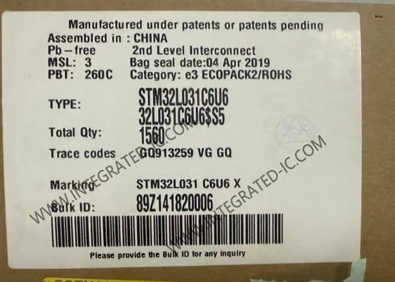 STM32L031C6U6 माइक्रोकंट्रोलर MCU 32-बिट MCU 32KB फ्लैश ARM माइक्रोकंट्रोलर UFQFN48