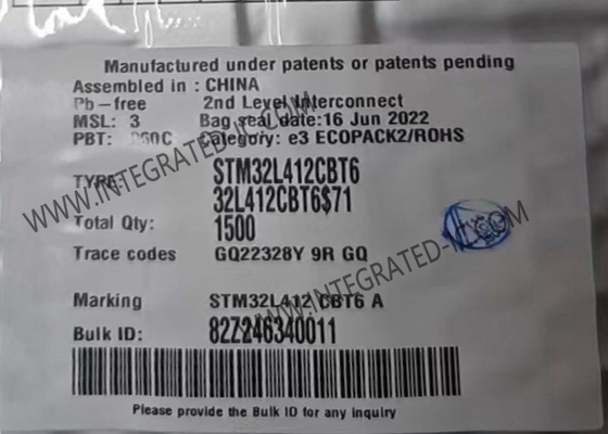 128KB फ्लैश माइक्रोकंट्रोलर MCU STM32L412CBT6 80MHz माइक्रोकंट्रोलर चिप LQFP48