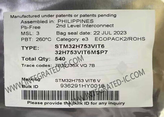 STM32H753VIT6 माइक्रोकंट्रोलर MCU 480MHz ARM कॉर्टेक्स 100LQFP पैकेज में 2 CAN नियंत्रकों के साथ