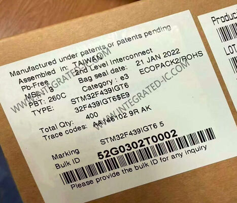 STM32F439IGT6 LQFP-176 पैकेज, 12-बिट एडीसी और 3.3V I/O वोल्टेज एम्बेडेड प्रोसेसर चिप के साथ माइक्रोकंट्रोलर एमसीयू