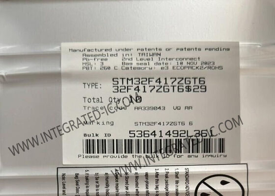 STM32F417ZGT6 32बिट सिंगल कोर माइक्रोकंट्रोलर MCU 168MHz स्पीड और LQFP-144 पैकेज के साथ